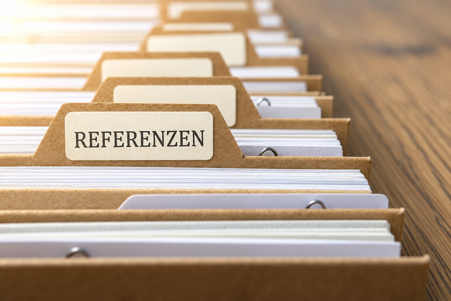 Karteikasten mit Trennkarte „Referenzen“